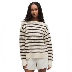 Lululemon Cotton Crochet Pullover Light Ivory Black Sweater $128